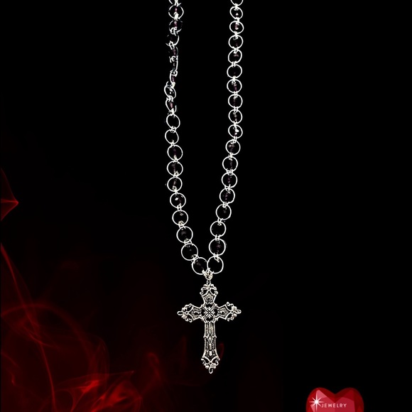 Gothic Cross Crystal Beaded Choker - Picture 2 of 4